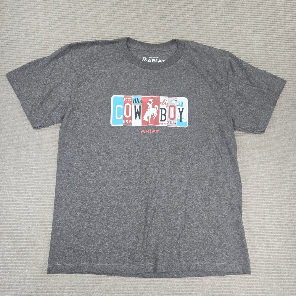 Ariat Boys XL Gray License Plate Cowboy Graphic Short Sleeve T-Shirt